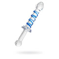 Sexus glass dildo probe with handle 23cm clear glass with blue spiral swirls and rounded ends