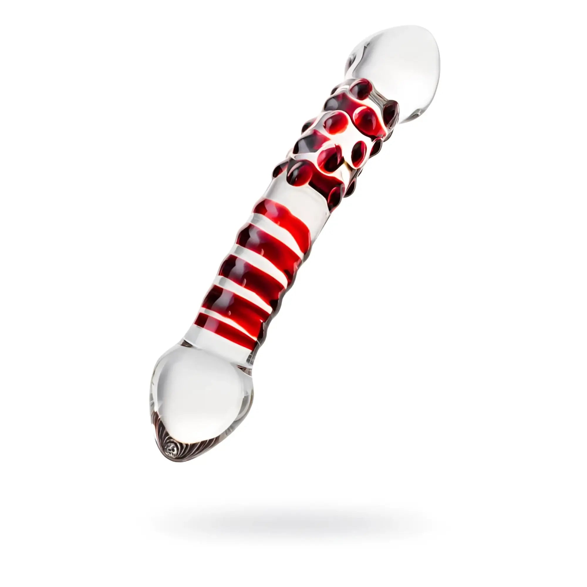 Clear glass dildo with red swirls and embedded beads Sexus Glass dildo red delight 19cm