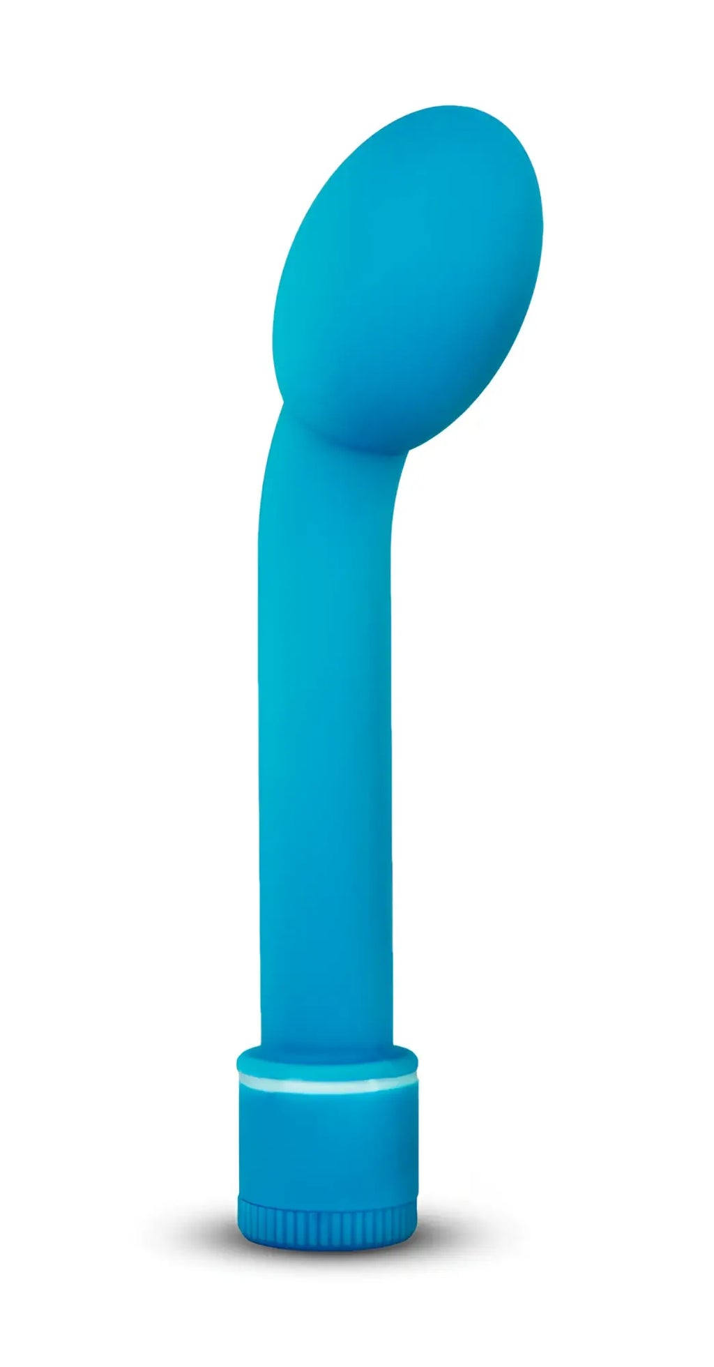 A sleek solid blue silicone G slim petite toy with a curved handle and rounded head by Sexy Things