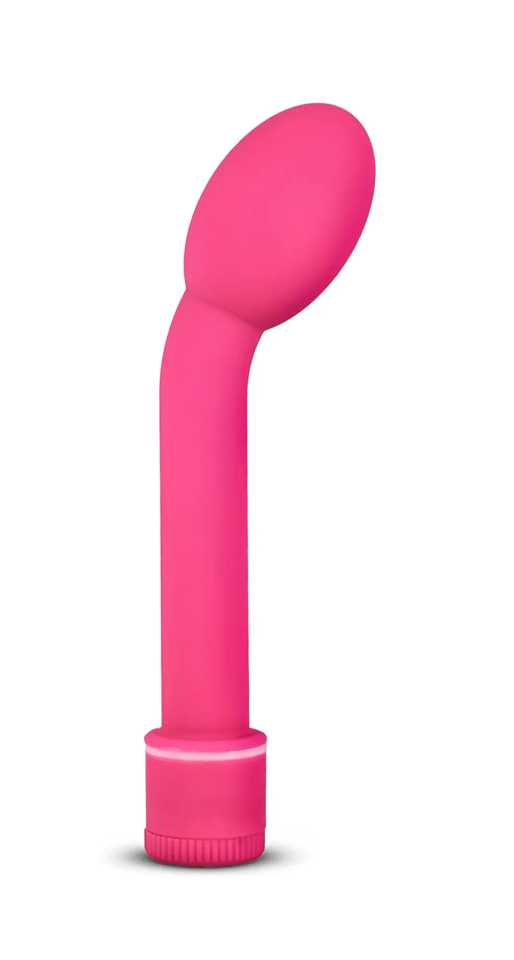 Pink silicone curved vibrator with rounded head and textured base from sexy things g slim petite pink collection