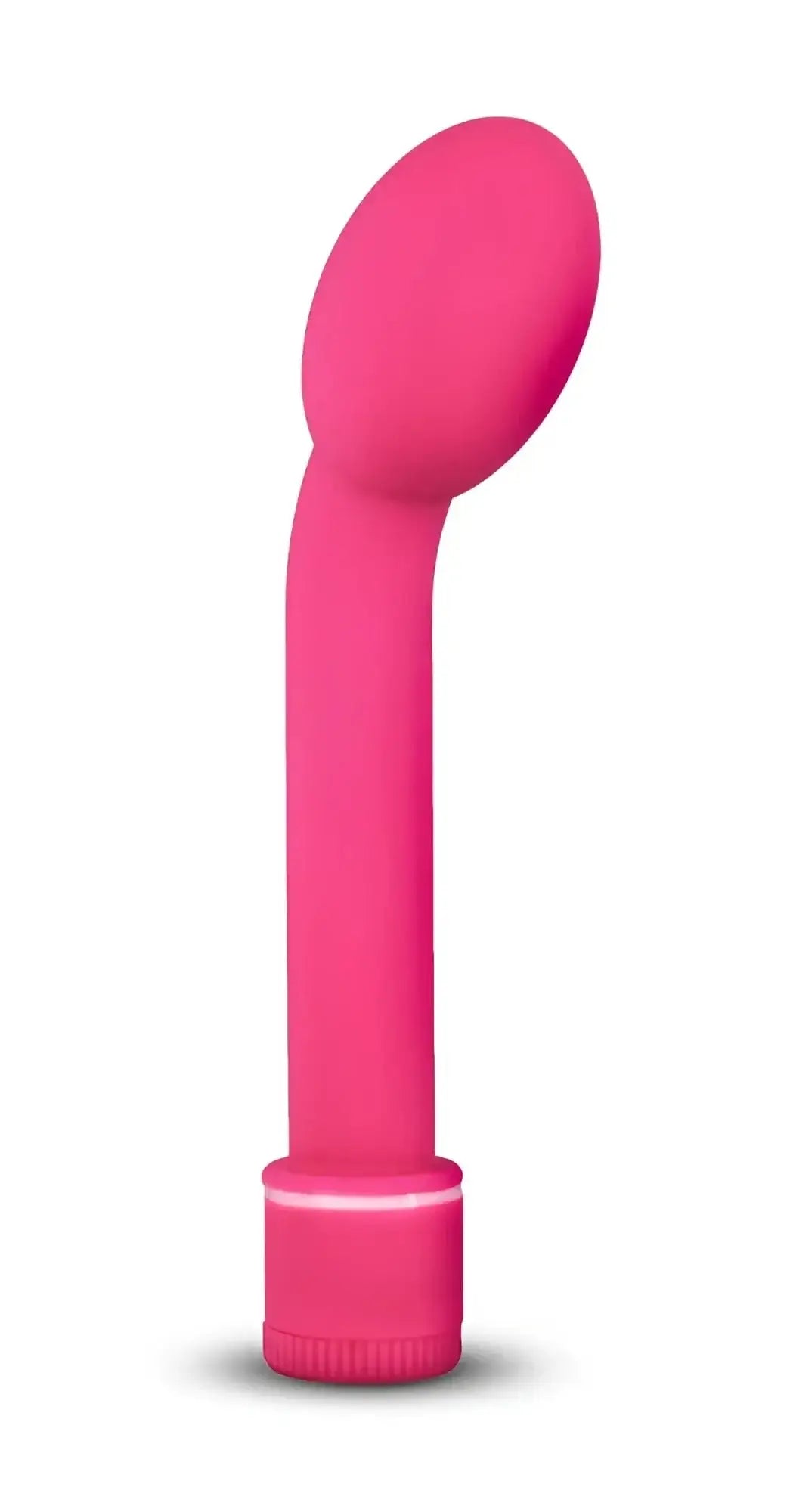 Vibrant pink silicone curved wand with rounded head and textured base from sexy things g slim petite pink collection