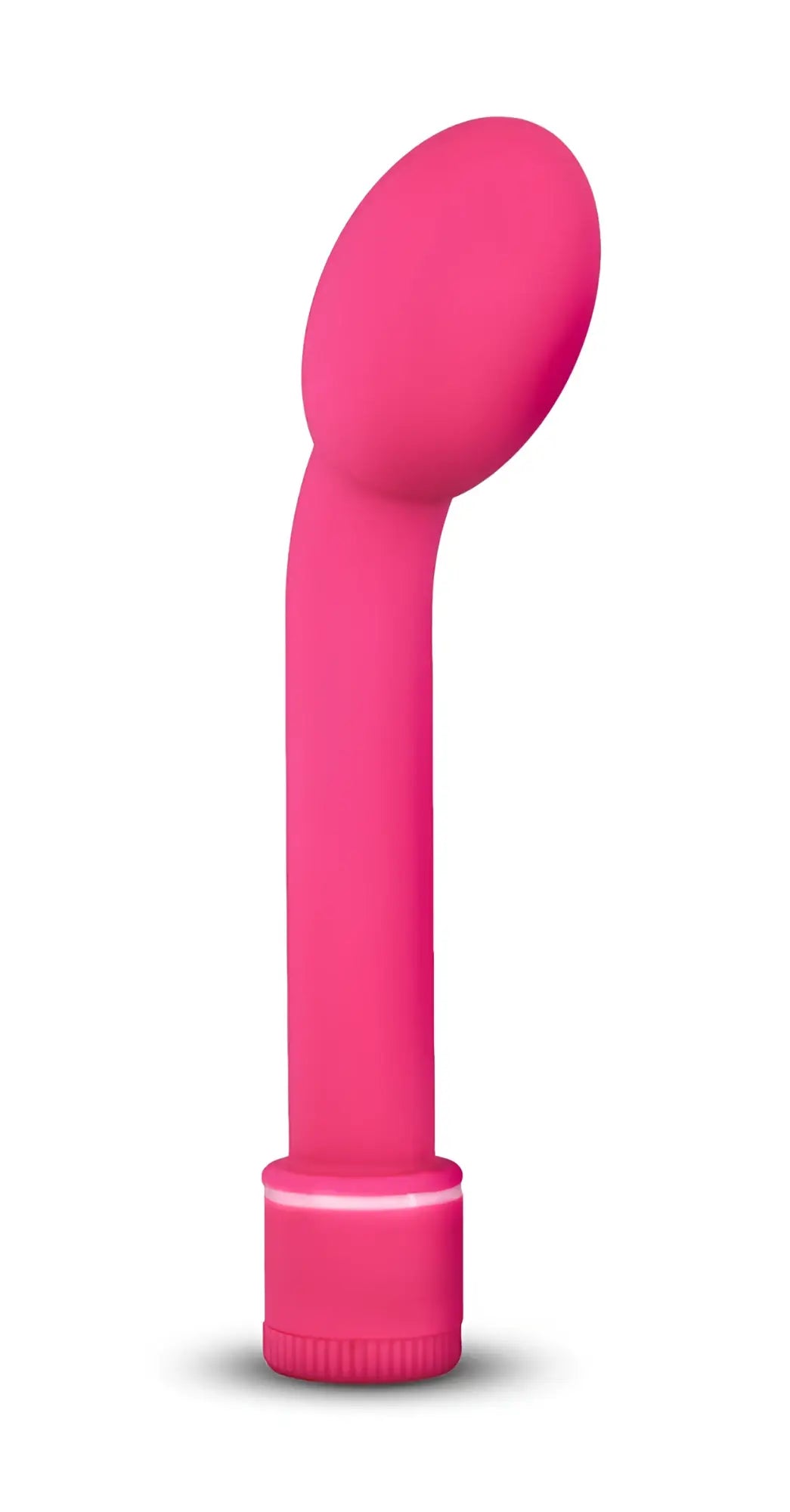 Vibrant pink silicone curved wand with rounded head and textured base from sexy things g slim petite pink collection
