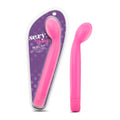 Sexy Things G Slim pink plastic vibrator shown standalone and in purple and clear packaging for discreet use