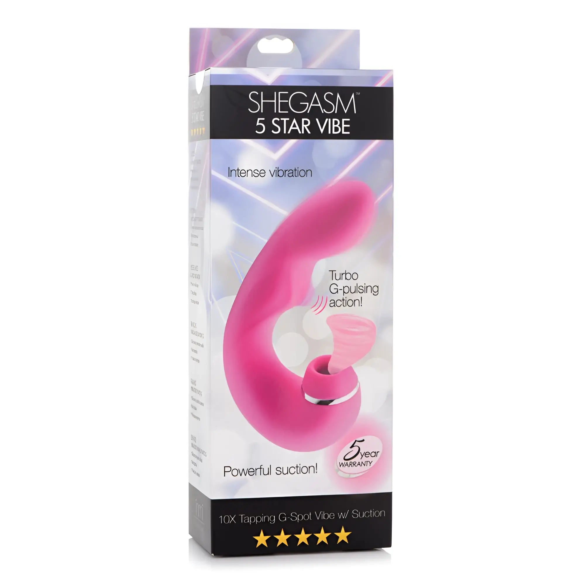 Pink shegasm 5 star g-spot vibrator with suction cup turbo g-pulsing action for targeted pleasure