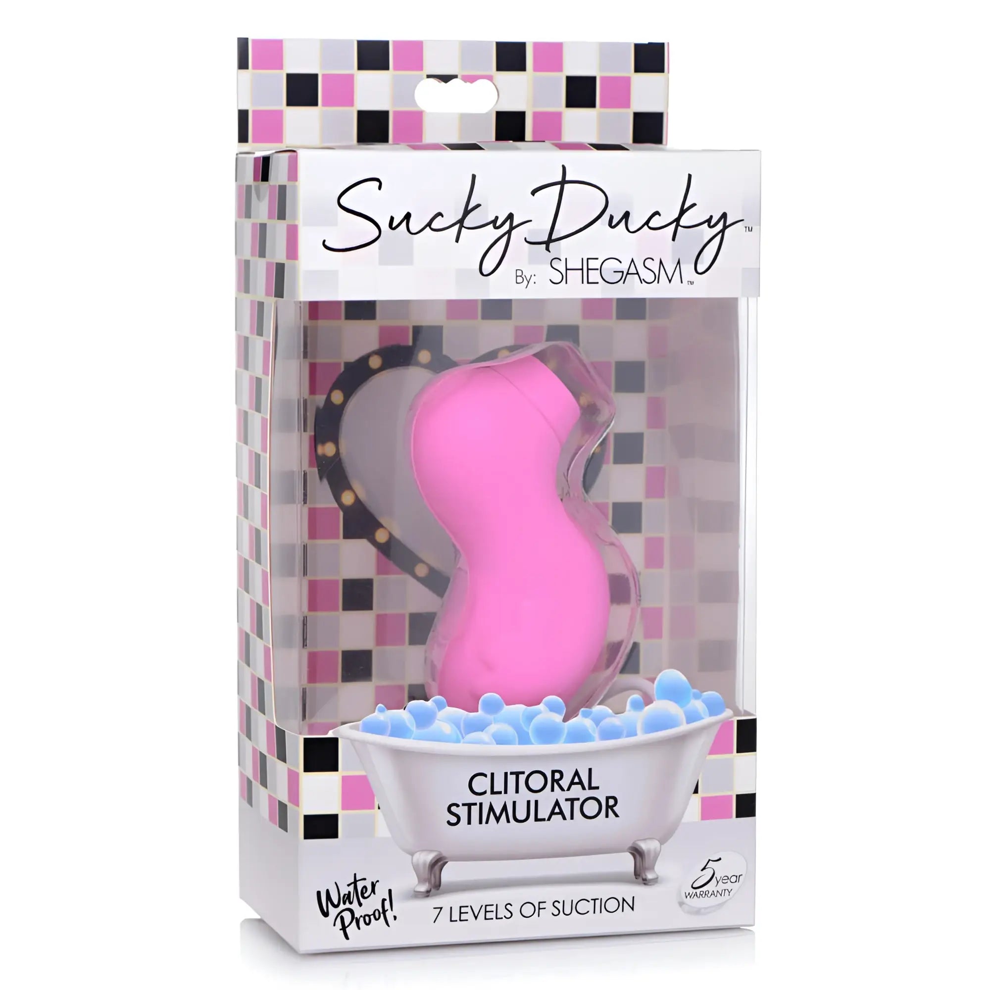 Pink shegasm sucky ducky silicone clitoral stimulator with suction cups and heart-shaped base for intimate use