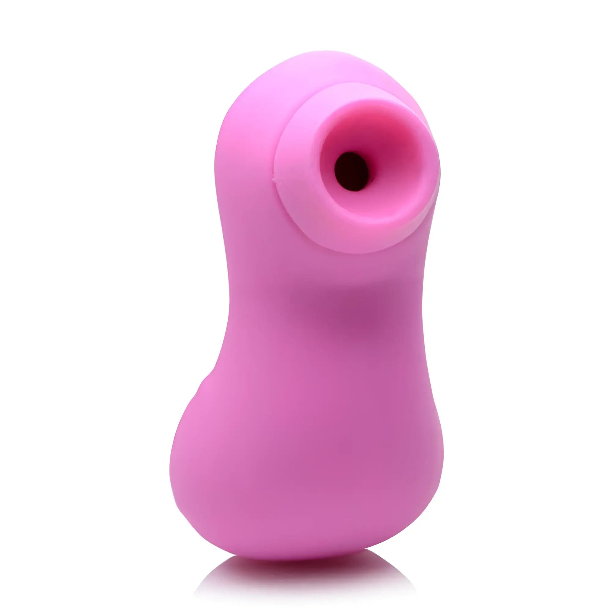 Pink shegasm sucky ducky silicone clitoral stimulator with a rounded bulbous body and circular top opening