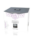 White and gray shiatsu massage candle box with purple mandala designs by skalau featuring patchouli scent