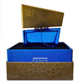 Blue rectangular glass shiatsu pheromone eau de parfum men 15ml bottle with gold cap for fragrance use