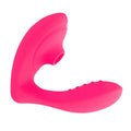 Vibrant pink silicone Shibari Beso Plus G-spot and clitoral vibrator with curved handle and textured grip