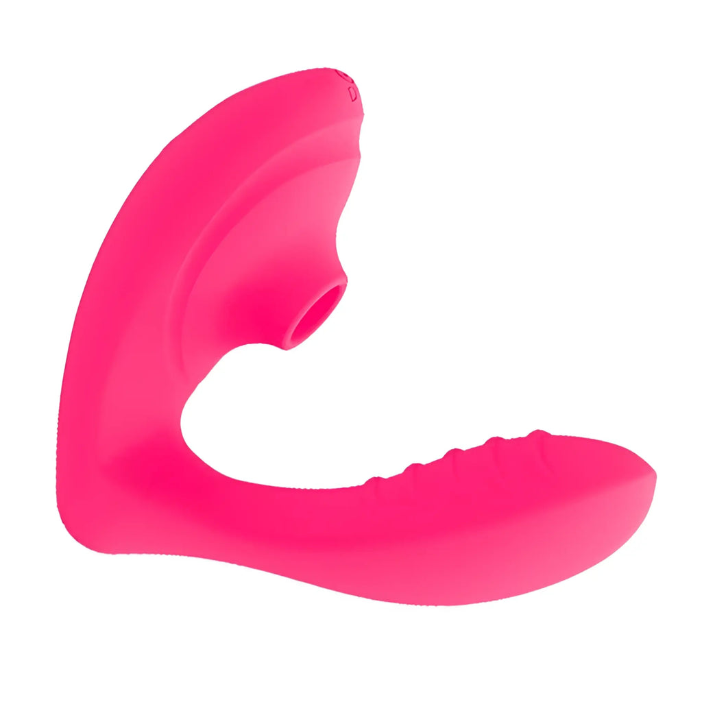 Vibrant pink silicone Shibari Beso Plus G-spot and clitoral vibrator with curved handle and textured grip