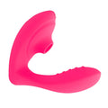 Vibrant pink silicone Shibari Beso Plus G-spot and clitoral vibrator with curved handle and textured grip