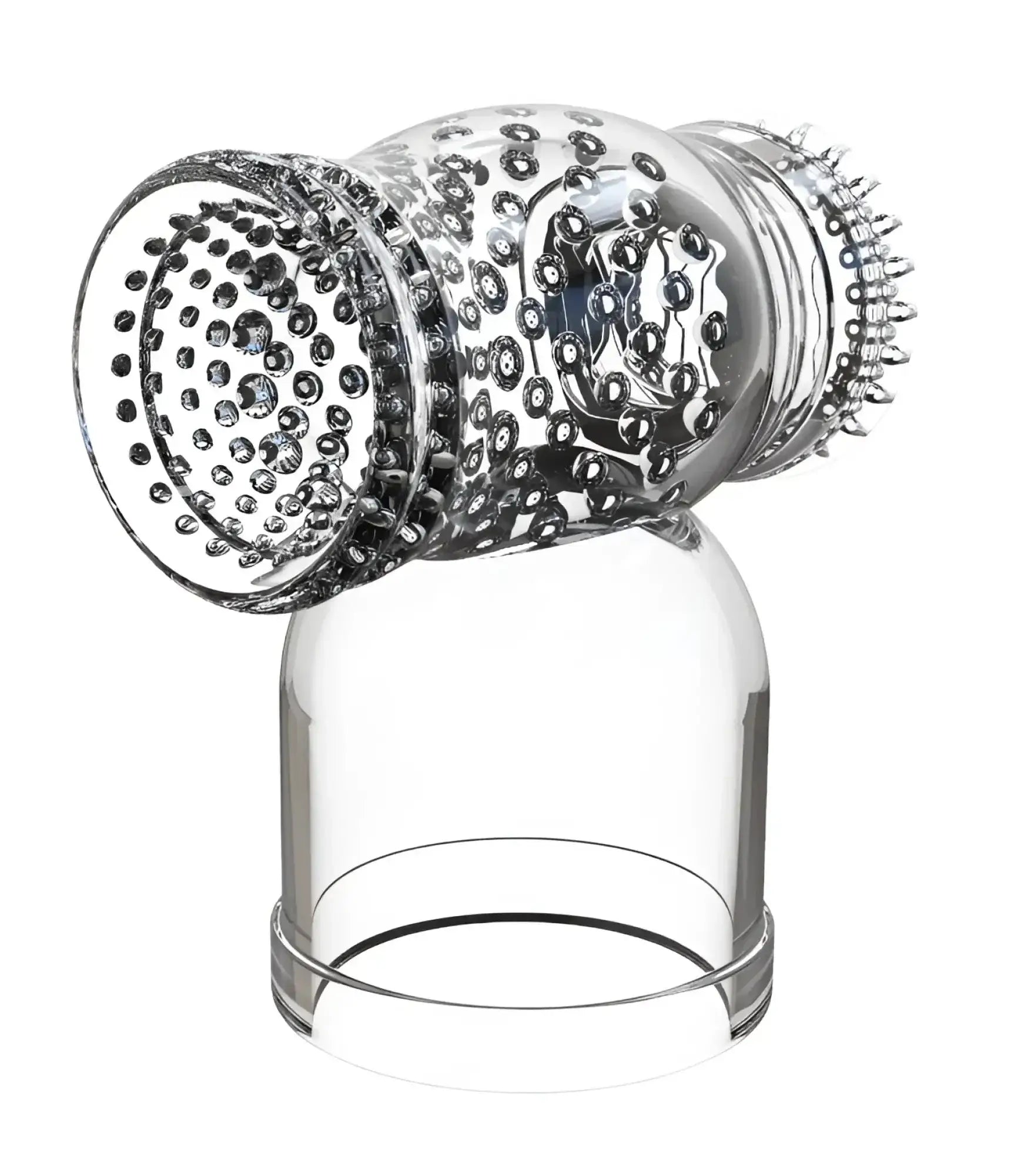 Clear glass hair dryer nozzle with intricate metallic detailing and spiked design for shibari shibari hummer