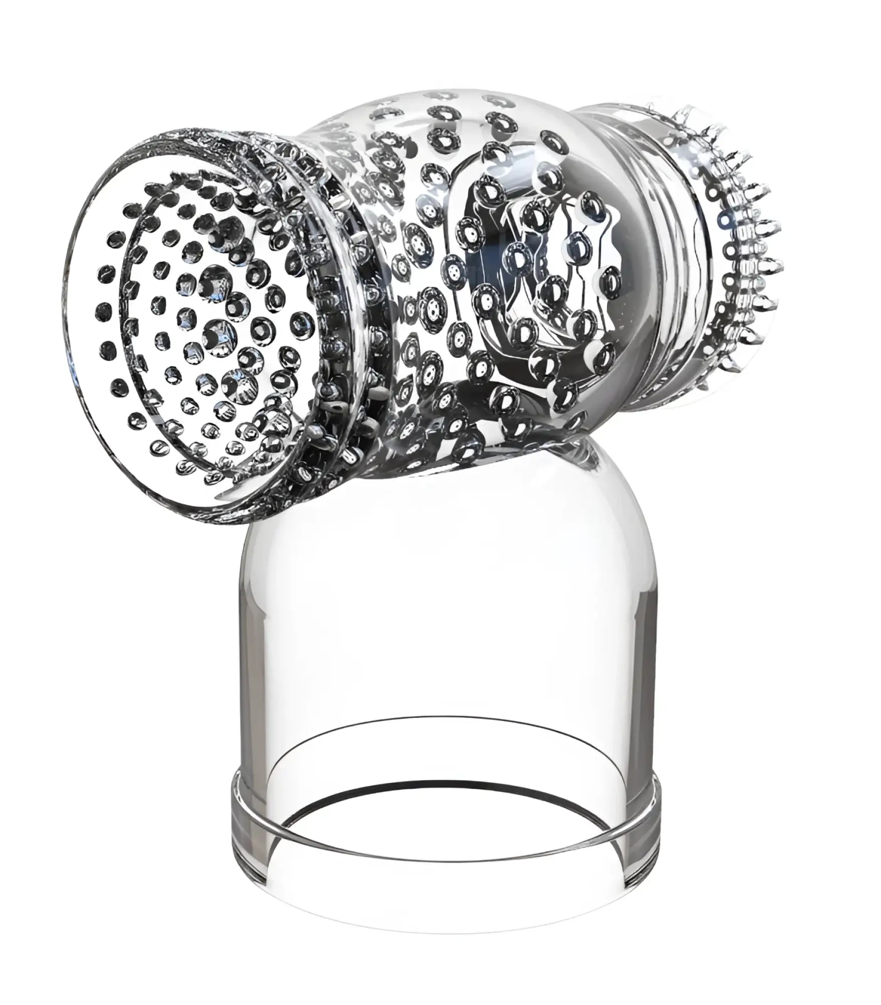 Clear glass hair dryer nozzle with intricate metallic detailing and spiked design for shibari shibari hummer