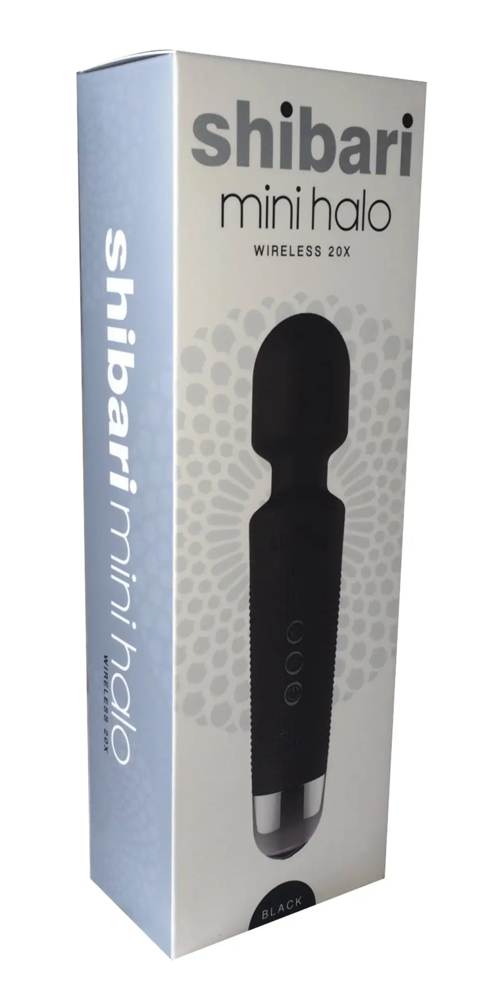 Black Shibari mini halo 20x wireless wand with sleek ergonomic design and metallic accents for personal use