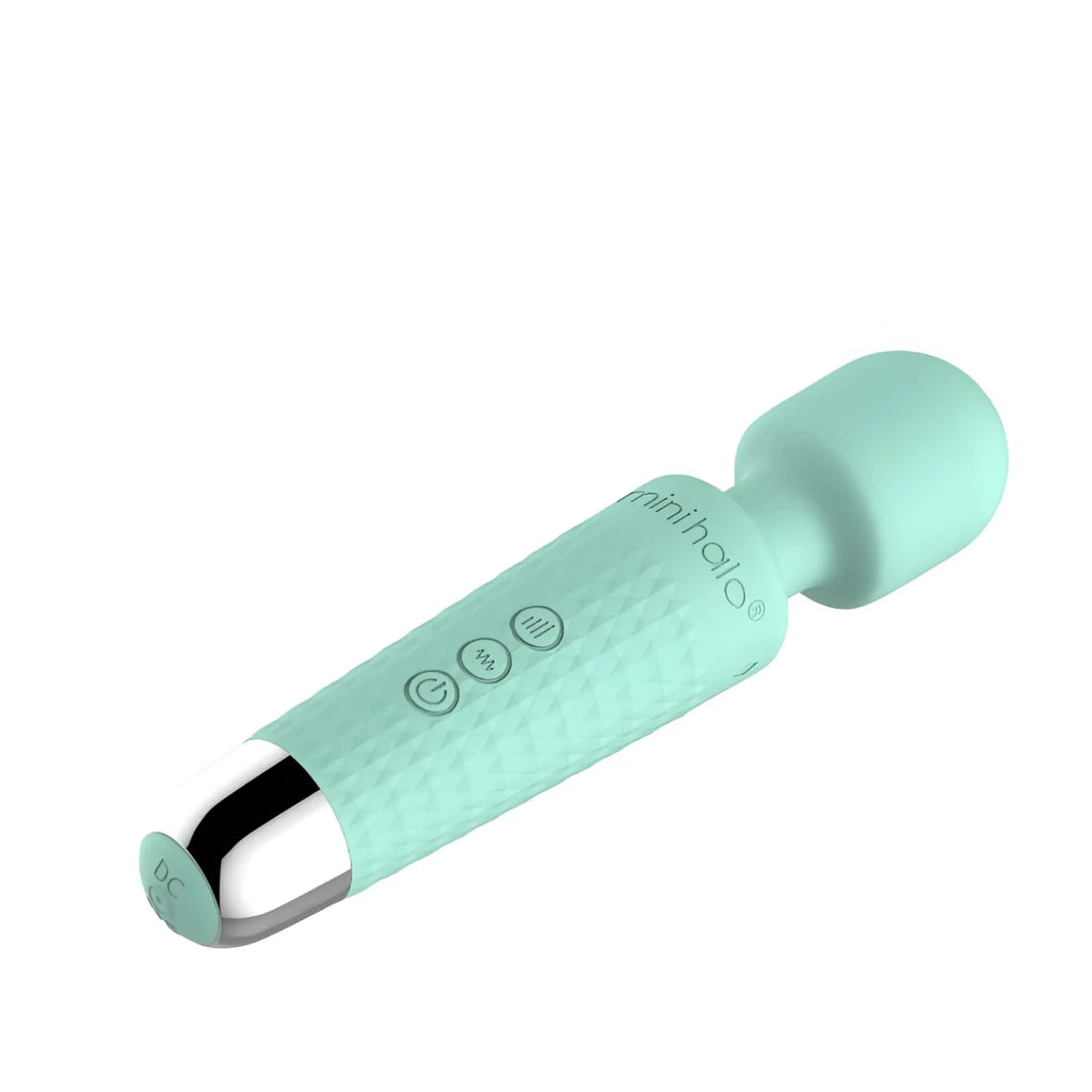 Shibari shibari mini wand halo 20x minty green silicone wand with silver metallic tip and control buttons