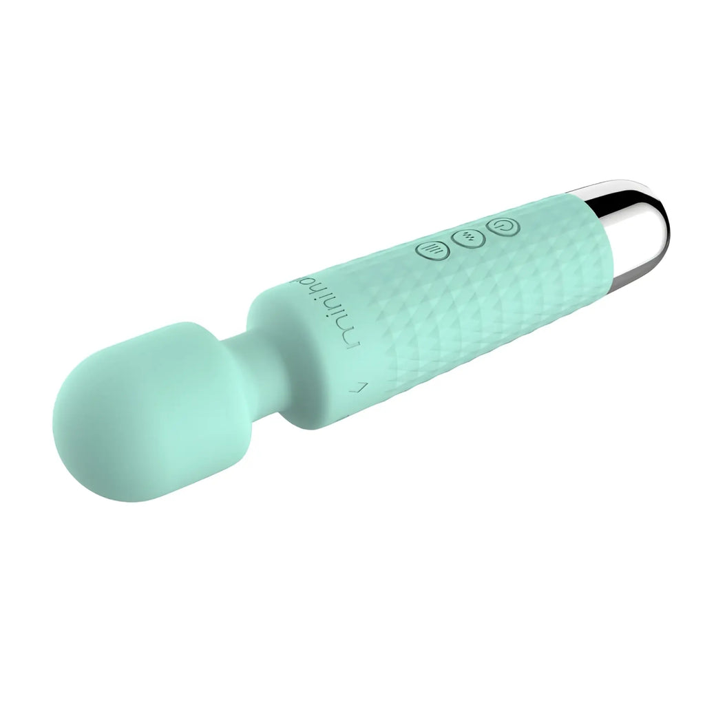 Shibari shibari mini wand halo 20x mint green silicone wand with silver metallic tip and control buttons