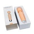 Peach-colored silicone-shod wireless shibari mini halo massager with metallic silver tip and control buttons visible front side