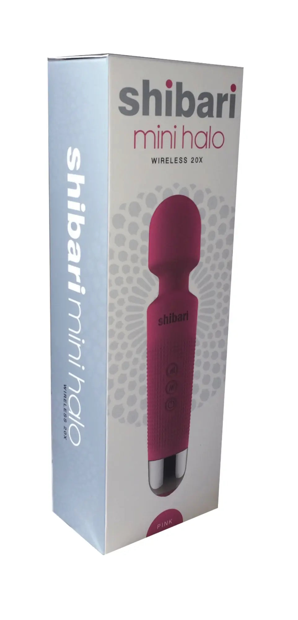 Pink shibari mini wand halo 20x wireless vibrator with sleek ergonomic design and metallic silver tip