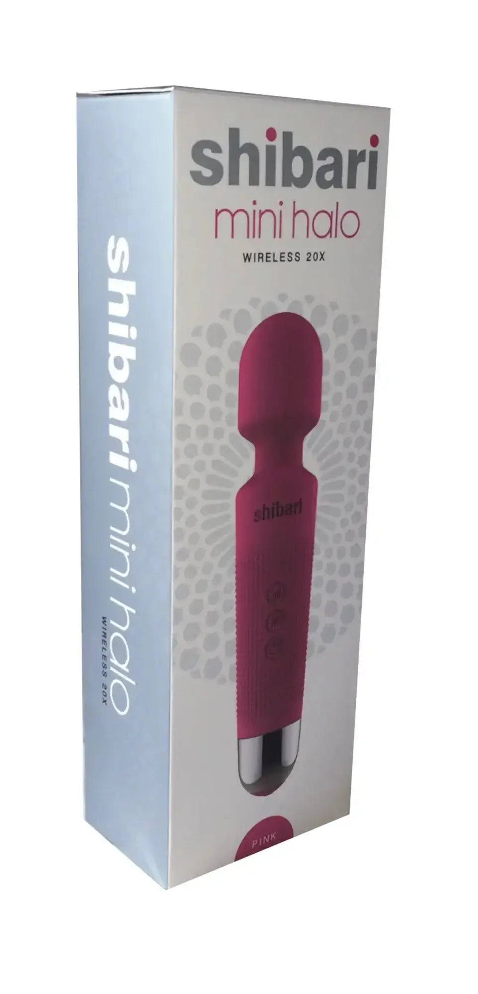 Pink shibari mini wand halo 20x wireless vibrator with sleek ergonomic design and metallic silver tip