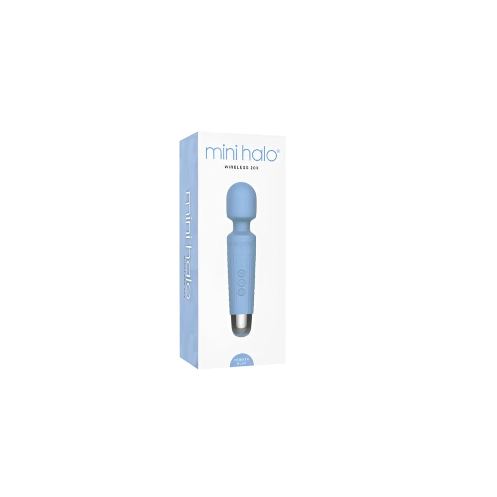 Shibari Shibari Mini Wand Halo 20X powder blue wireless mini halo with sleek ergonomic design and metallic silver tip