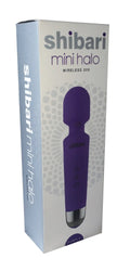 Purple shibari mini wand halo 20x wireless vibrator with sleek ergonomic design and metallic silver tip
