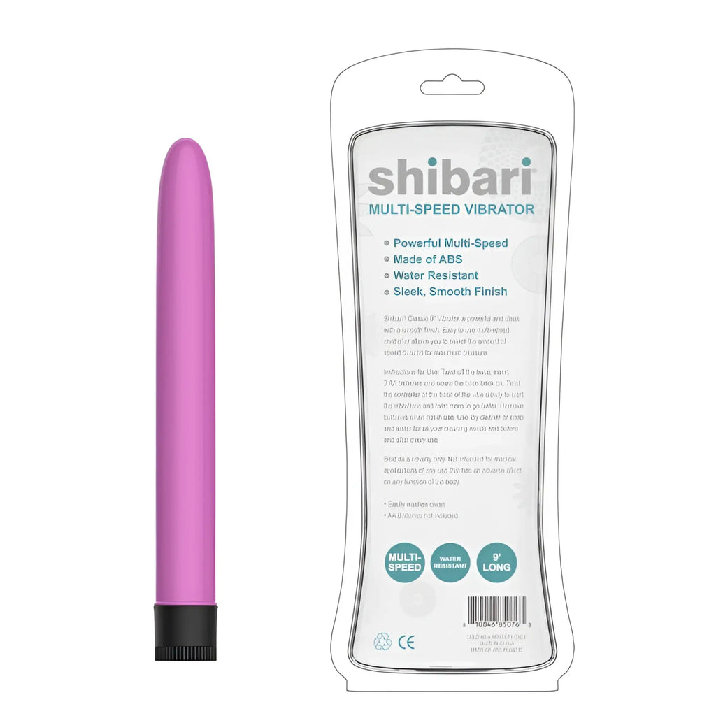 A vibrant pink shibari multi-speed vibrator with sleek abs finish and black textured base 9in long