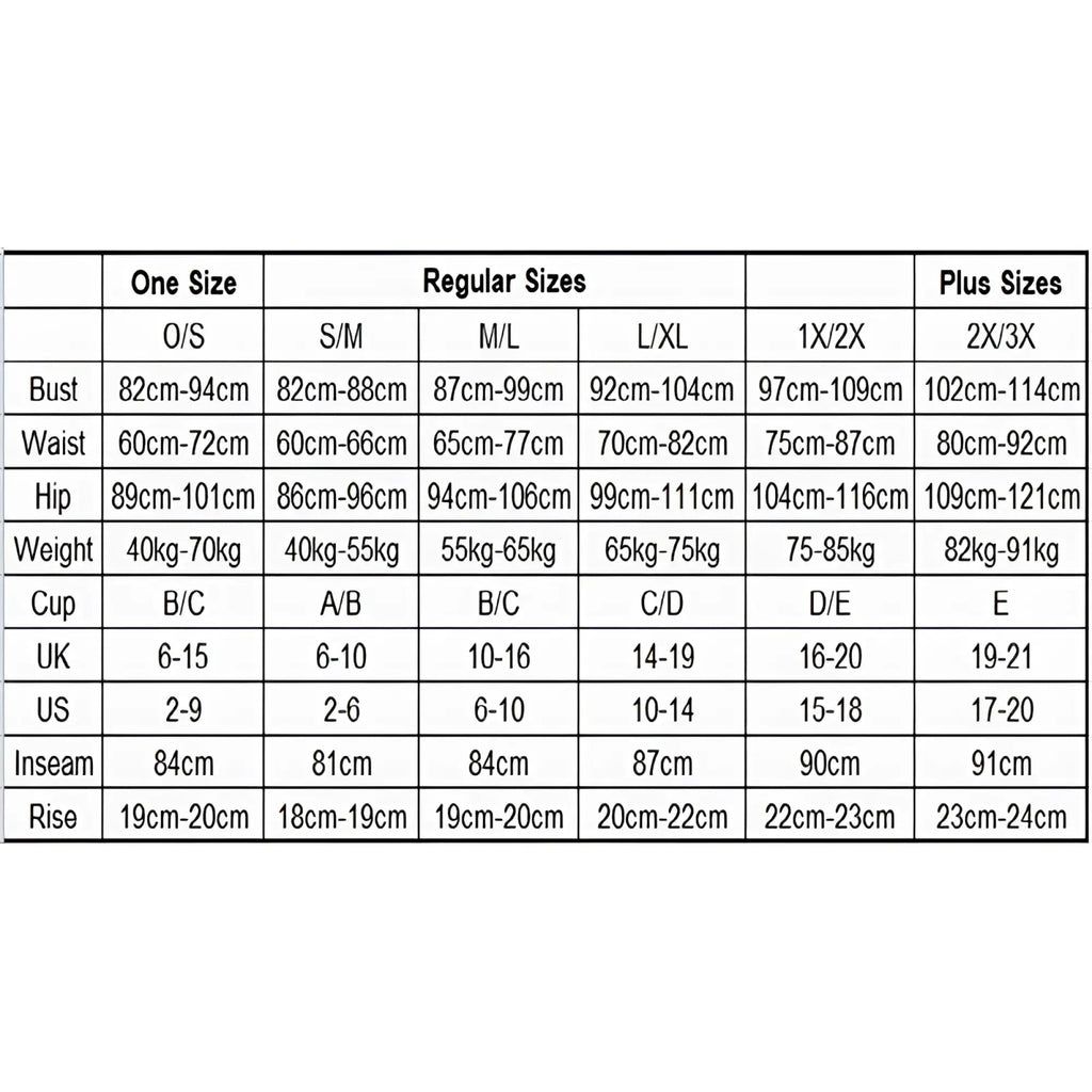 A detailed size chart for showtime midnight lace corset 3 pc set black with bust waist hip weight cup uk and us sizes