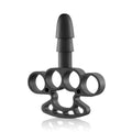 Si novelties all in dildo handle featuring a black knuckle-duster-shaped silicone adapter with cylindrical protrusion