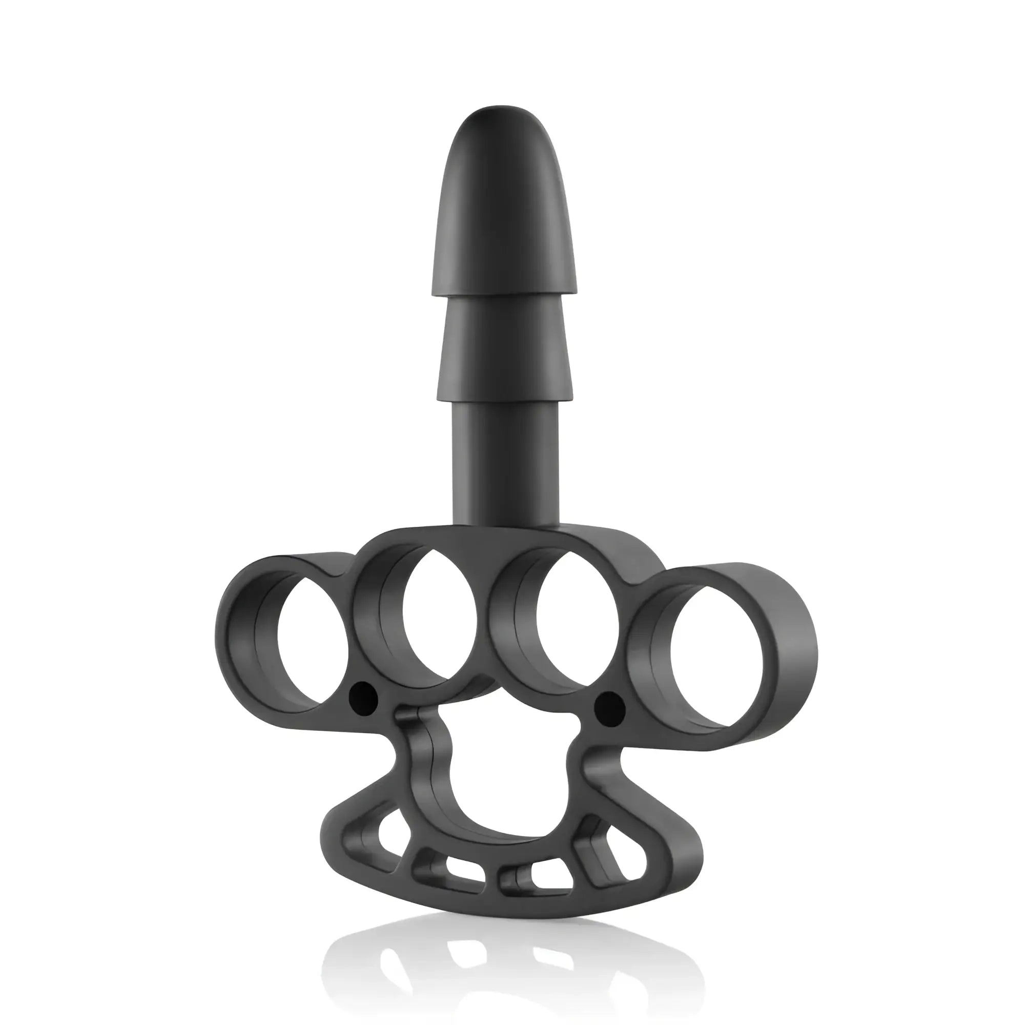 Si novelties all in dildo handle featuring a black knuckle-duster-shaped silicone adapter with cylindrical protrusion