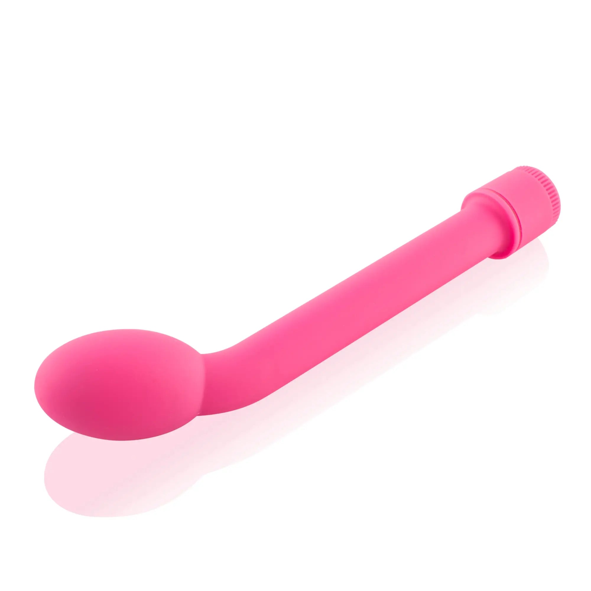 Pink silicone curved vibrator with rounded head and textured grip si novelties curved g spot massager pink