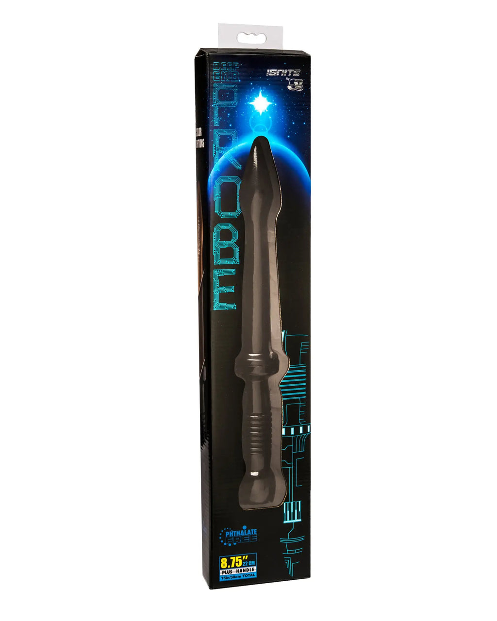 Si novelties deep end probe 38cm black plastic with textured grip and pointed tip in a sleek space-themed box
