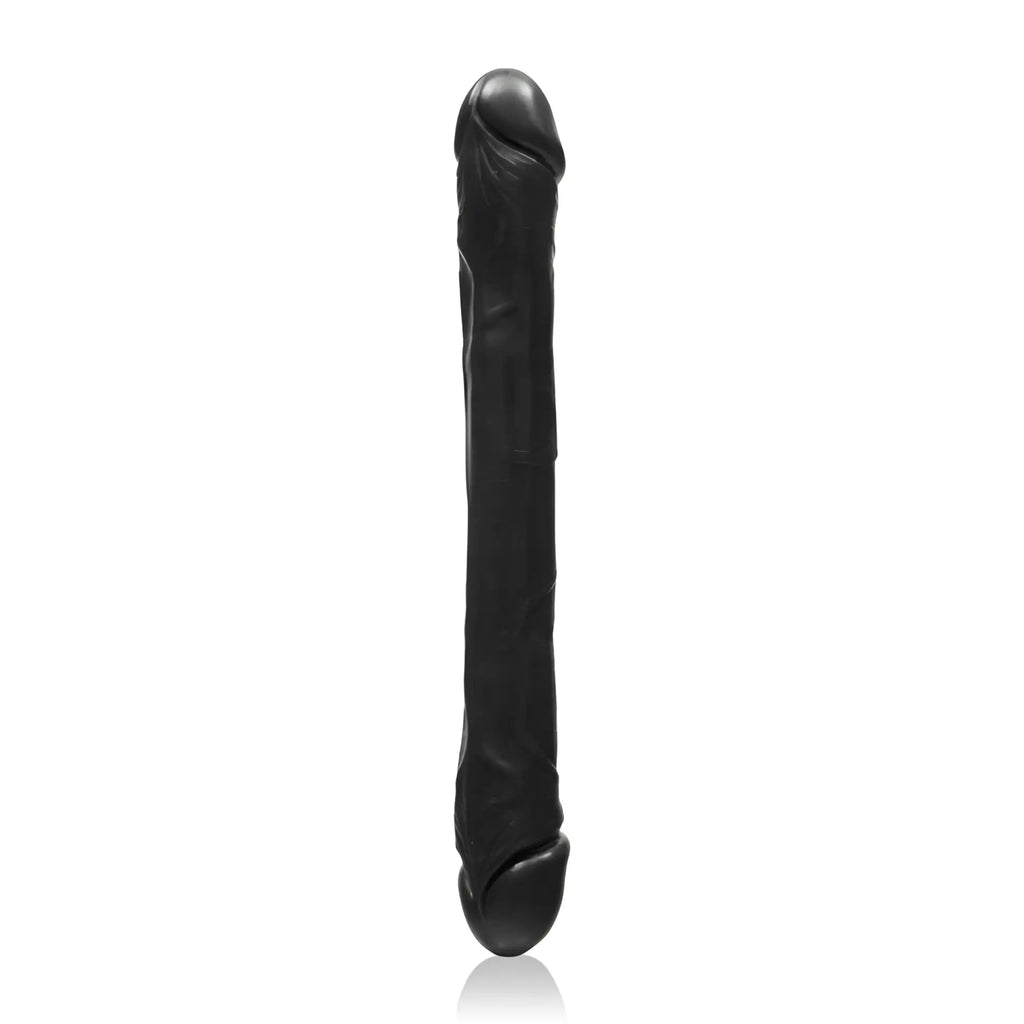 Black silicone dildo with realistic textured surface and tapered ends from Si Novelties Exxtreme Double Dong 17in black