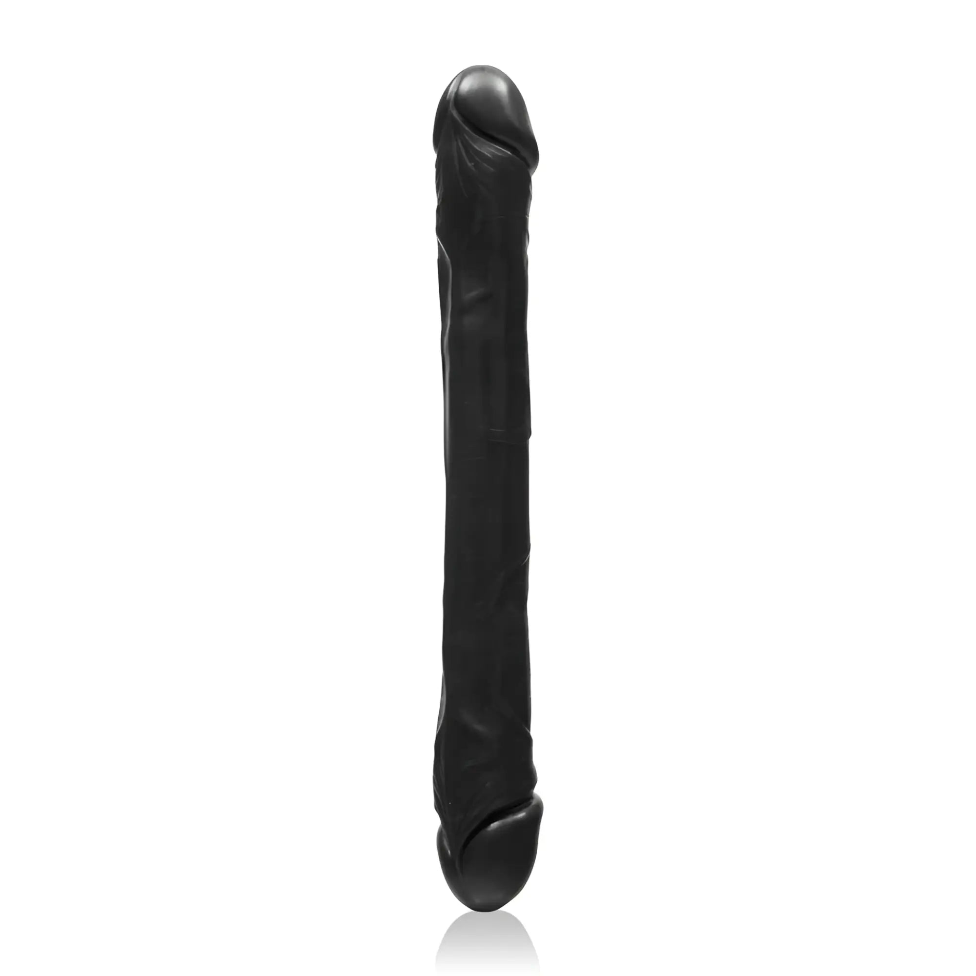 Black silicone dildo with realistic textured surface and tapered ends from Si Novelties Exxtreme Double Dong 17in black