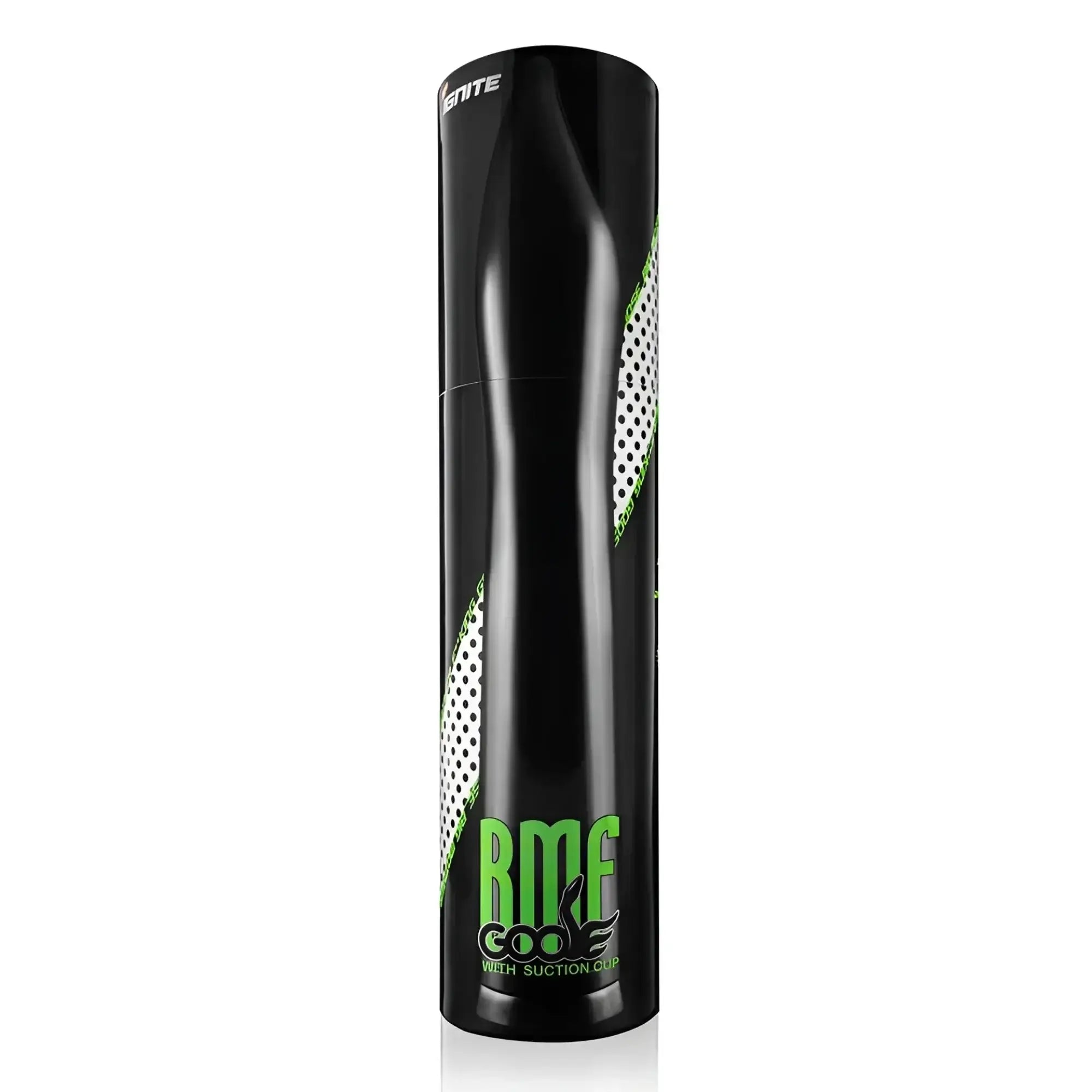 Black cylindrical can with green and white polka dot accents featuring rmf code branding for si novelties goose exxtreme