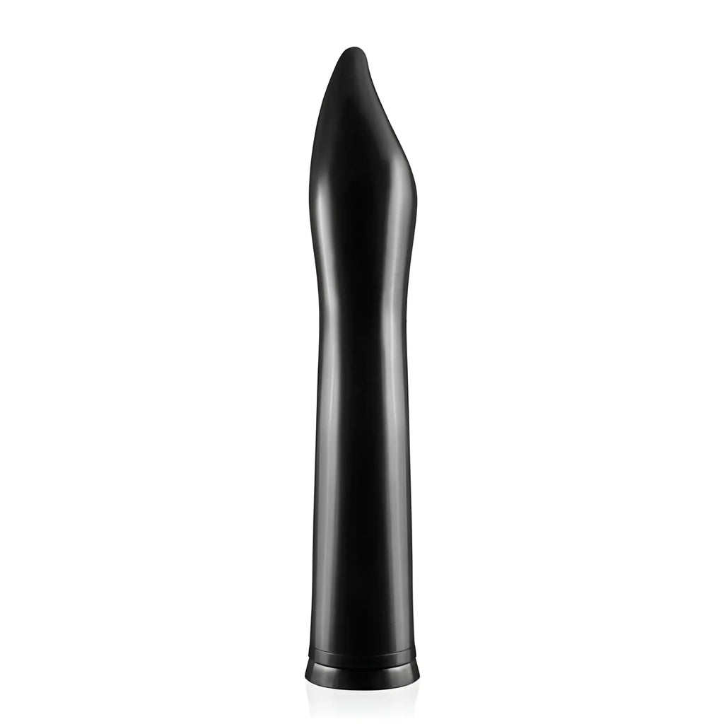 Black sleek glossy silicone vibrator with tapered design si novelties goose exxtreme bmf w suction black