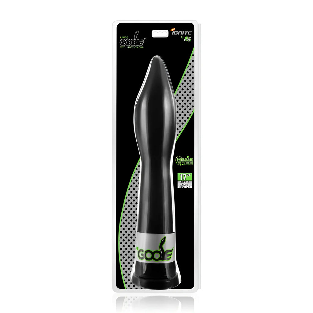 Black silicone adult toy with suction cup base branded cool by ignite si novelties goose large w suction black