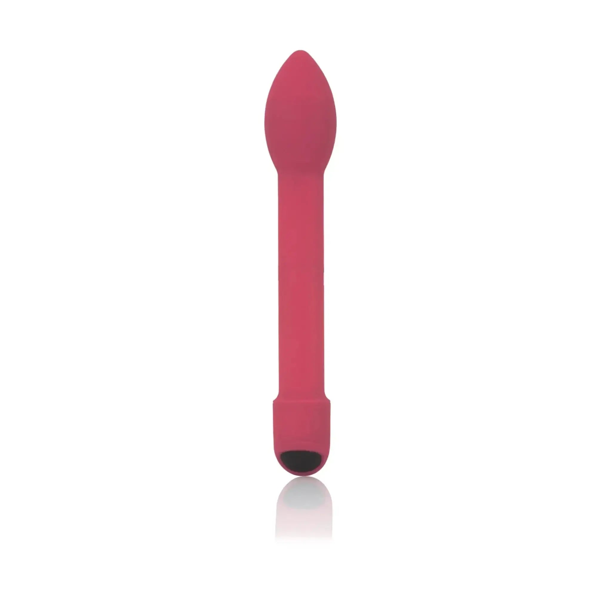 A sleek matte finish pink silicone Si Novelties omgee spot vibe with a tapered head and rounded base