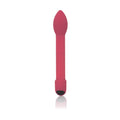 A sleek matte finish pink silicone Si Novelties omgee spot vibe with a tapered head and rounded base