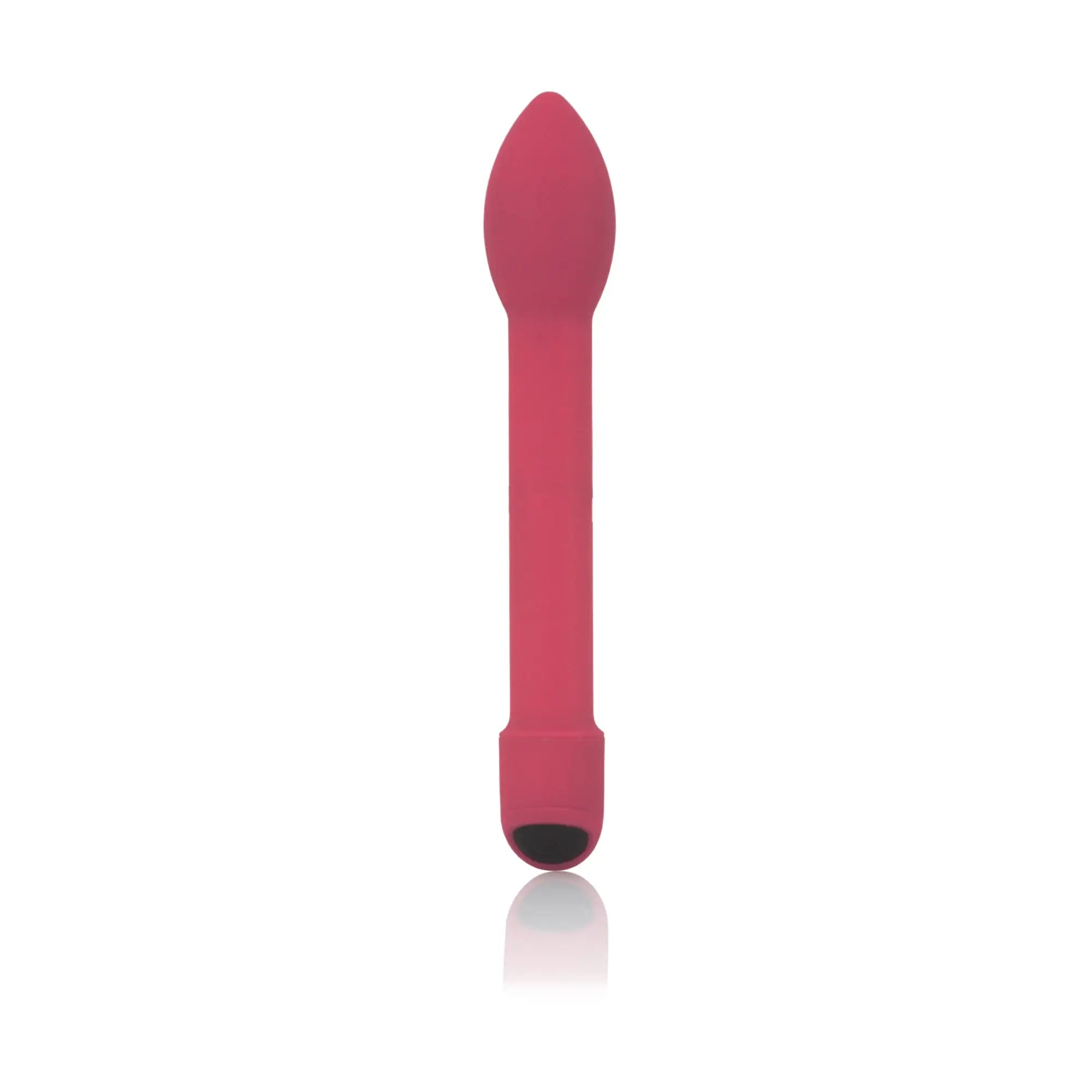 A sleek matte finish pink silicone Si Novelties omgee spot vibe with a tapered head and rounded base