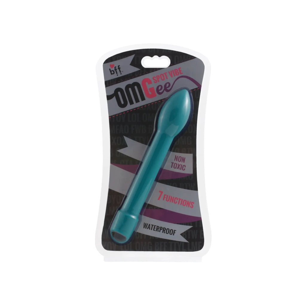 Teal-colored sleek bff omgee spot vibe by Si Novelties in branded packaging for targeted personal use