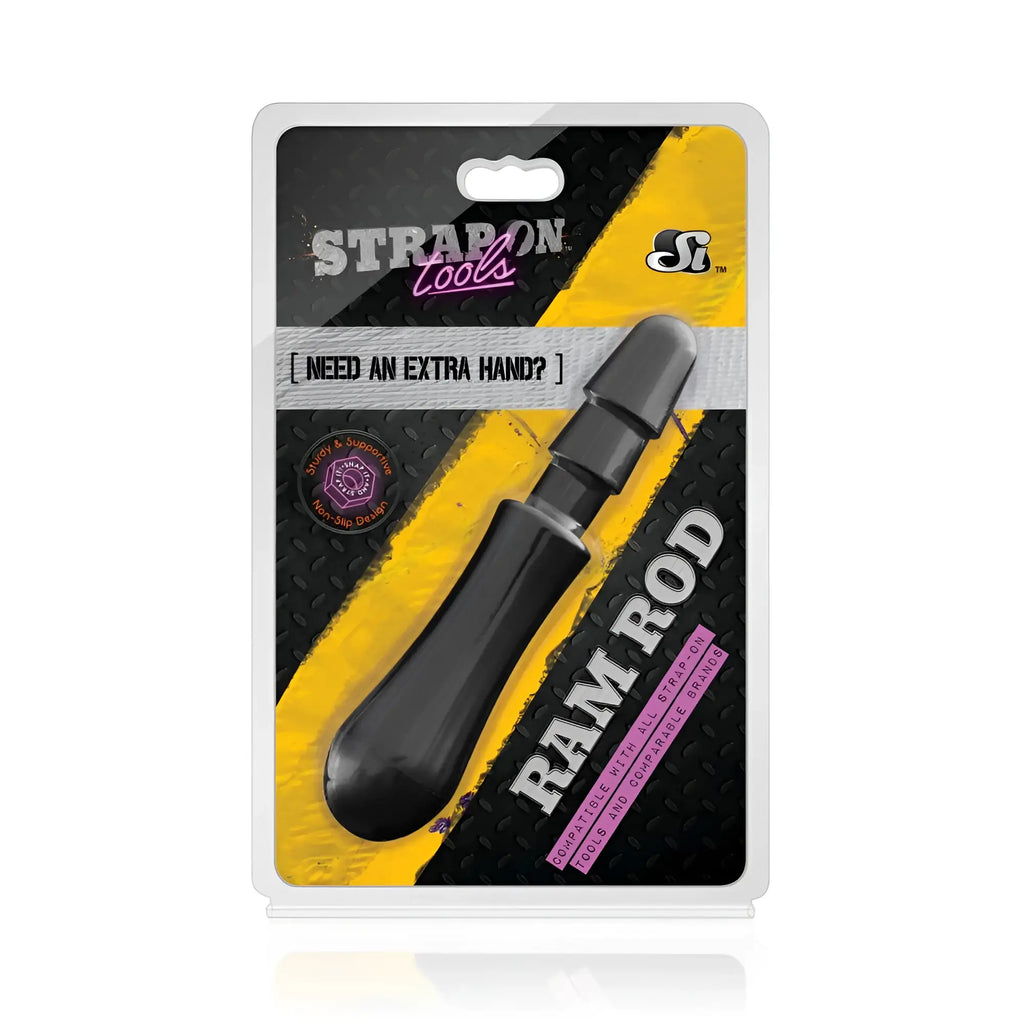 Black plastic ram rod dildo handle by si novelties with non slip grip compatible with all strapon tools