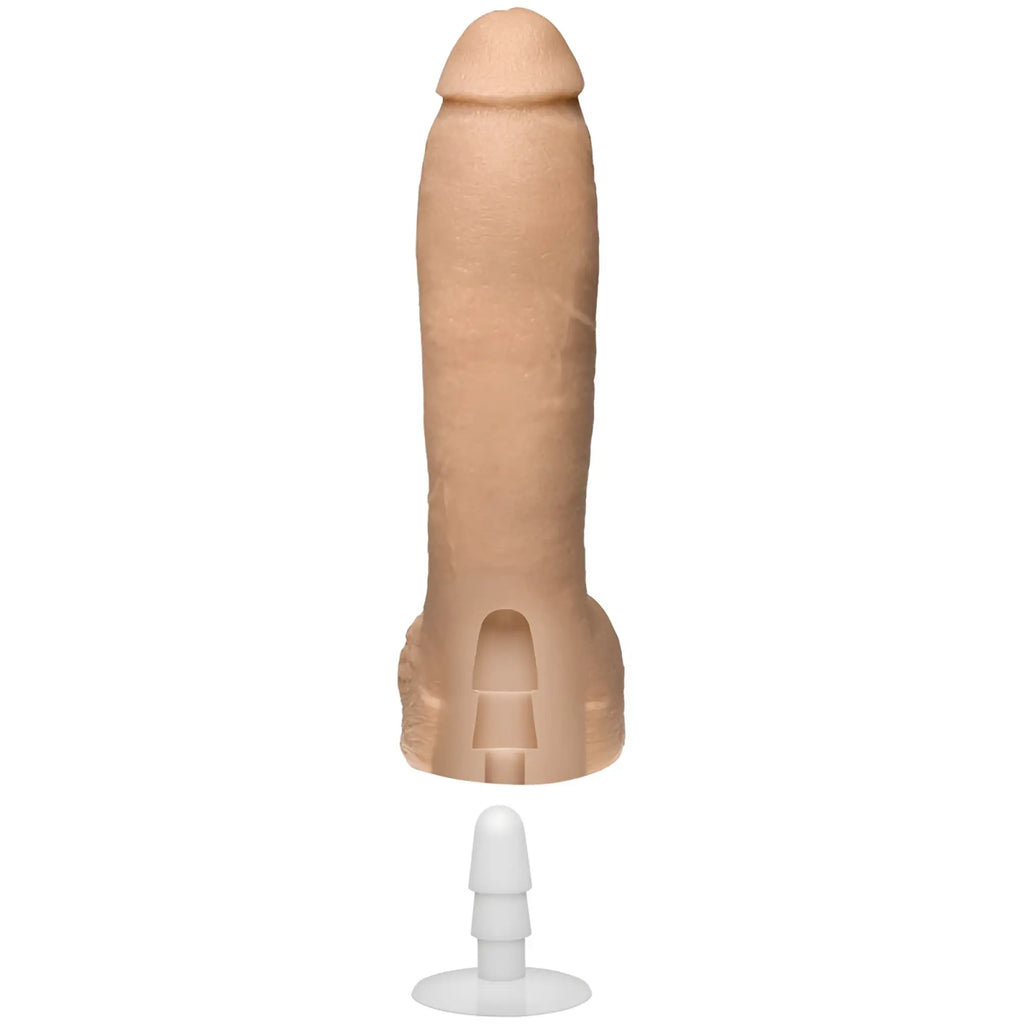 Beige silicone phallic-shaped dildo with white base and cap from signature cocks jeff stryker realistic cock vanilla