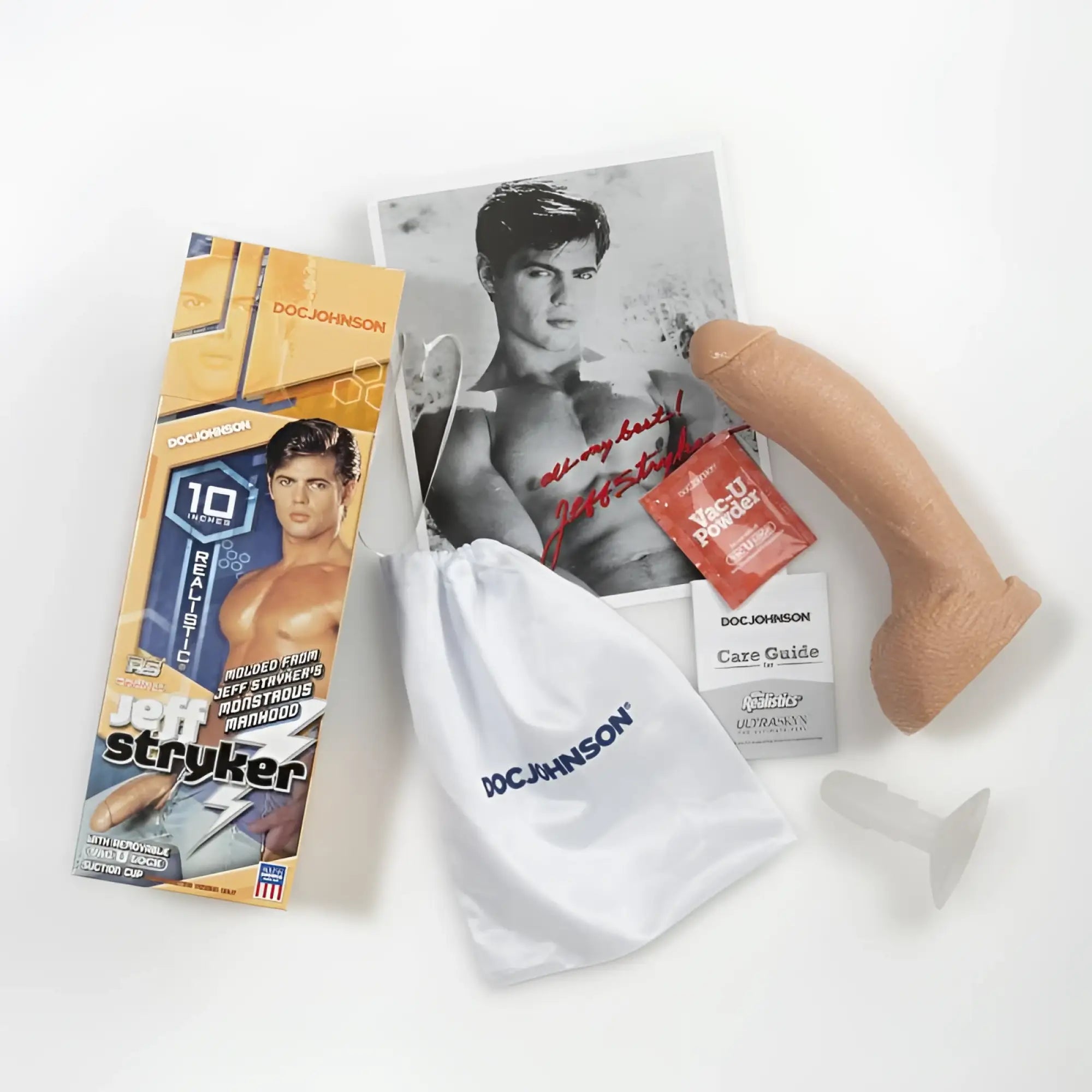 Tan silicone phallus with curved tapered design and flared base from Signature Cocks Jeff Stryker realistic cock vanilla