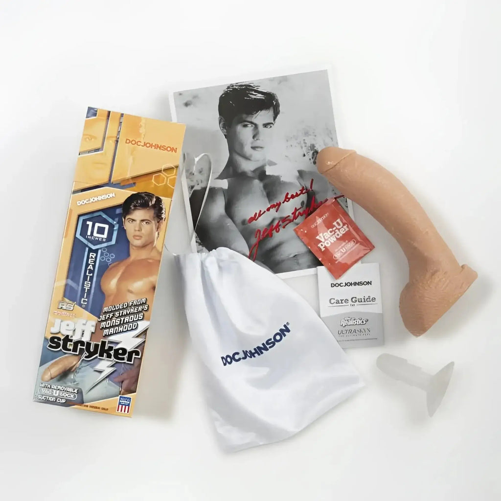 Tan silicone phallus with curved tapered design and flared base from Signature Cocks Jeff Stryker realistic cock vanilla