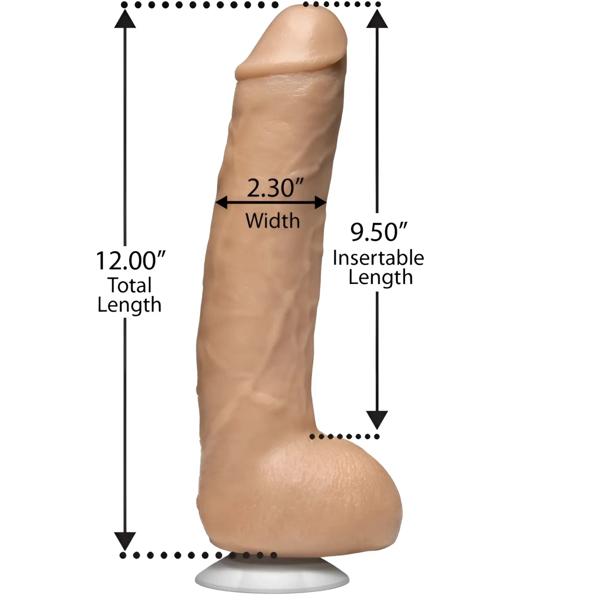 Beige silicone realistic phallus with detailed anatomy measuring 12 inches total in signature cocks john holmes