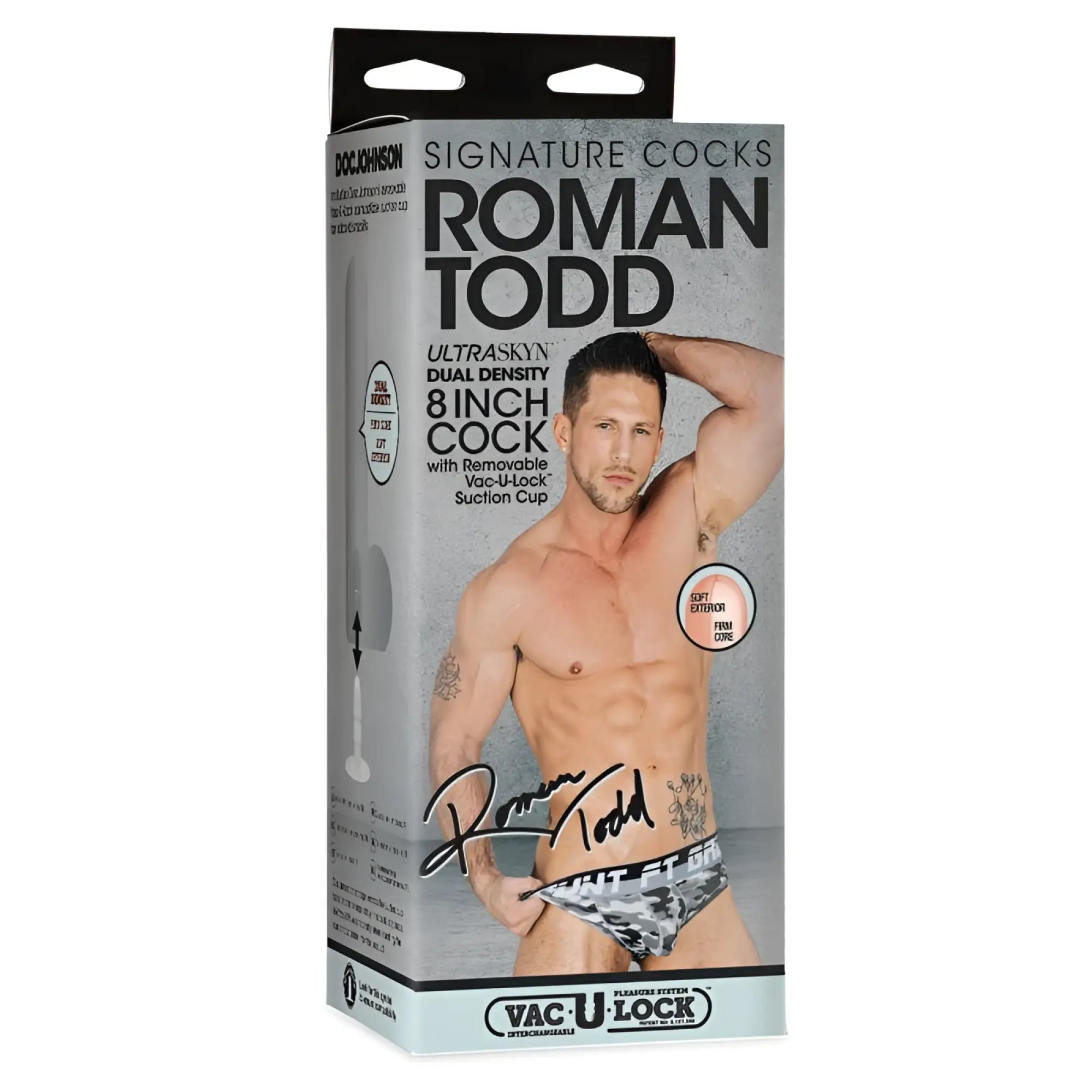 Signature cocks roman todd 8-inch ultraskyn dual density vanilla cock with removable vac-u-lock suction cup in package