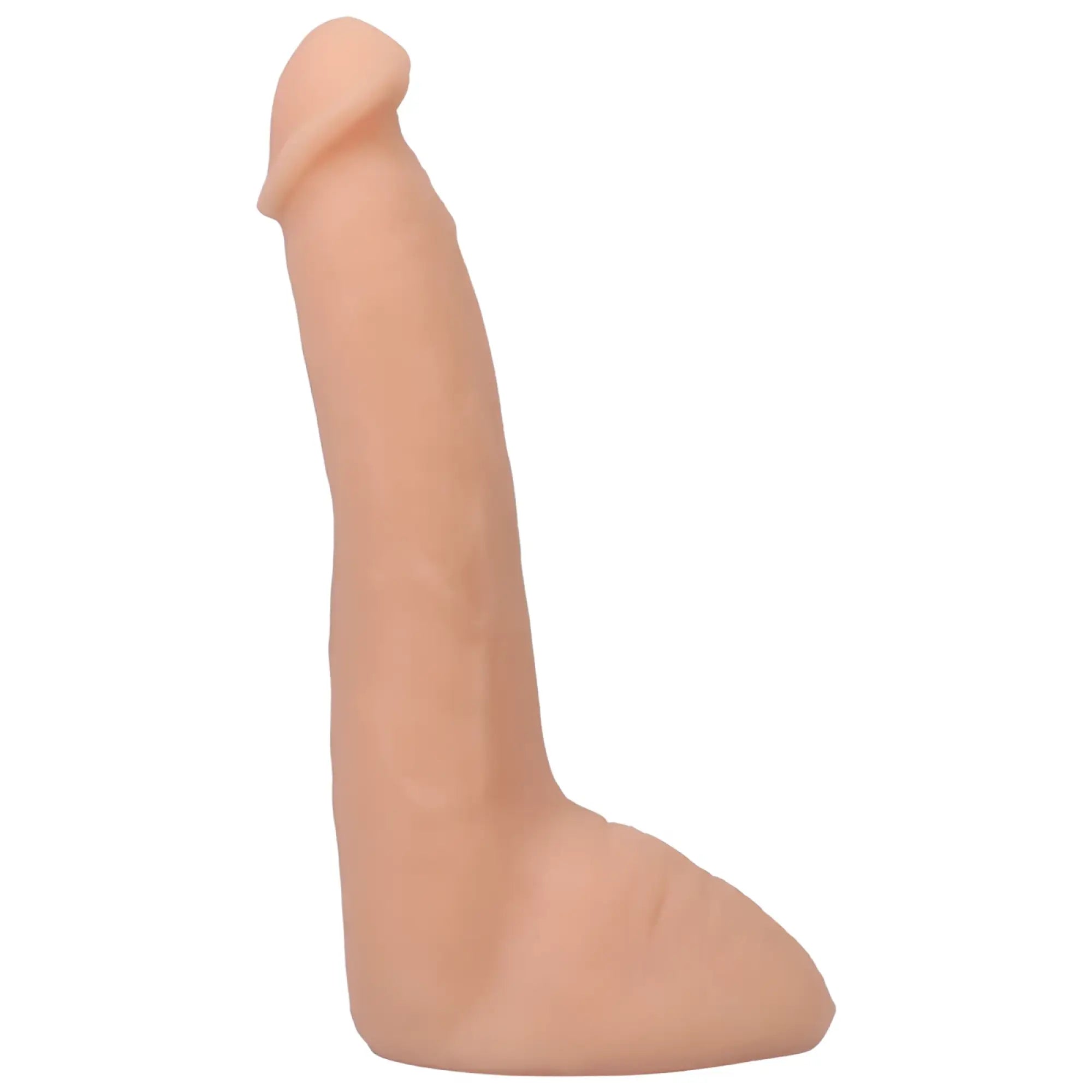 Peach-colored silicone phallus-shaped toy with removable vac-u-lock suction cup from signature cocks roman todd 8in ultraskyn