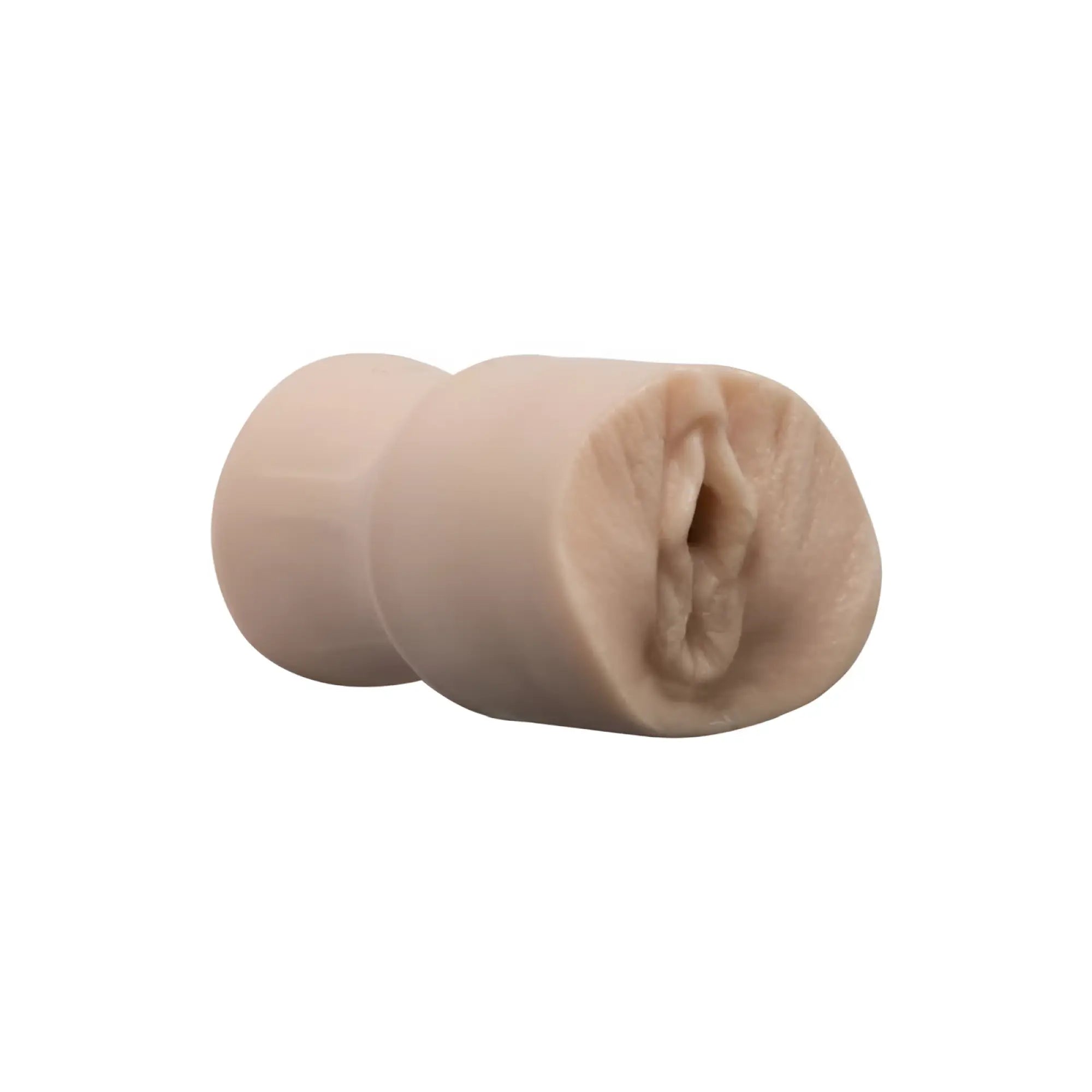 Beige silicone anal plug with realistic textured interior and tapered cylindrical shape from signature strokers ultraskyn collection