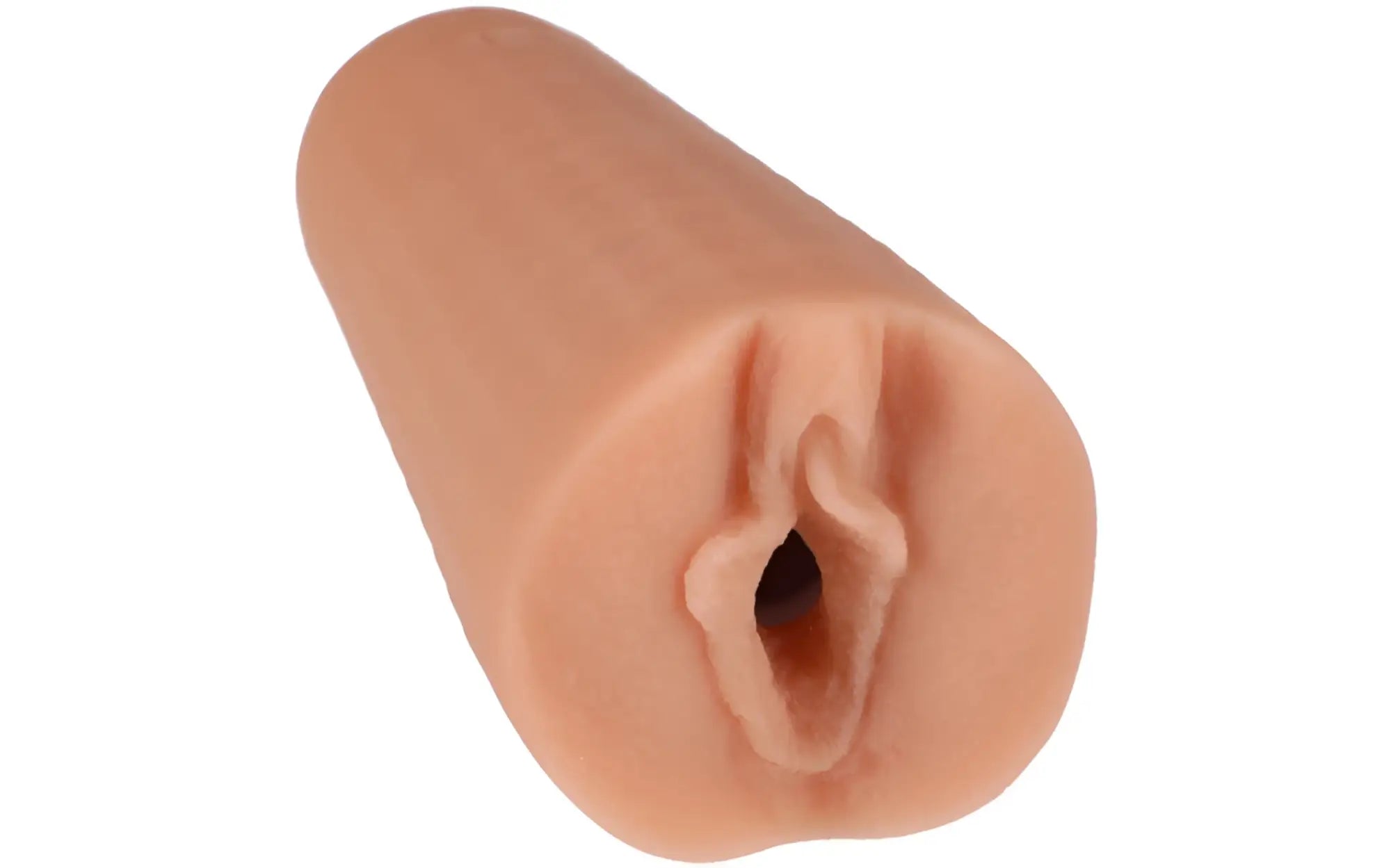 Peach-colored silicone dildo with realistic anatomical contours and central opening from Signature Strokers Mia Malkova Ultraskyn Pocket Pussy Vanilla