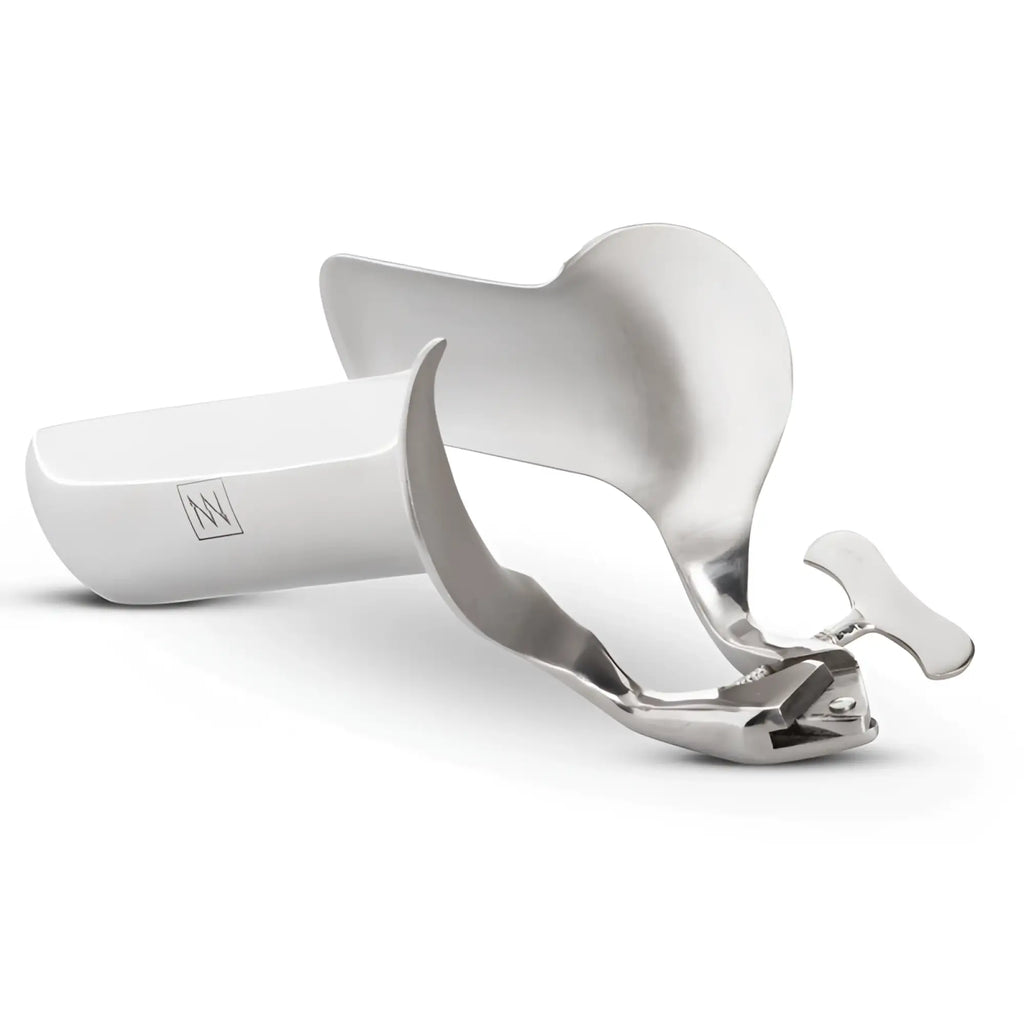 Silver and white sinner collins vaginal speculum with polished metallic finish for medical use